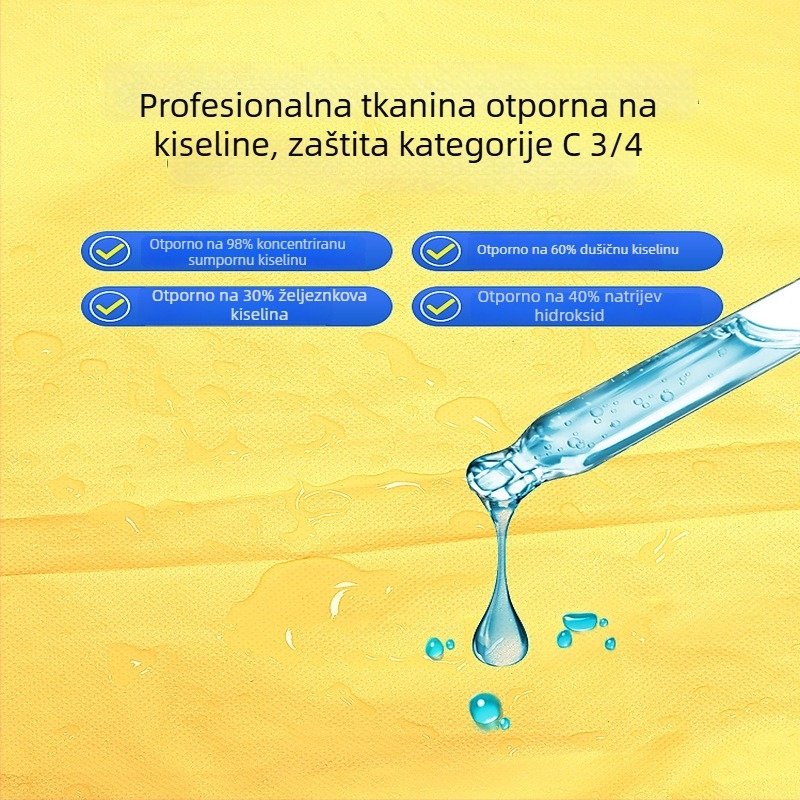 Pregača za kemijsku zaštitu od jednog komada, izrađena od premazanog netkanog materijala, Klasa C, za kemijsku industriju.