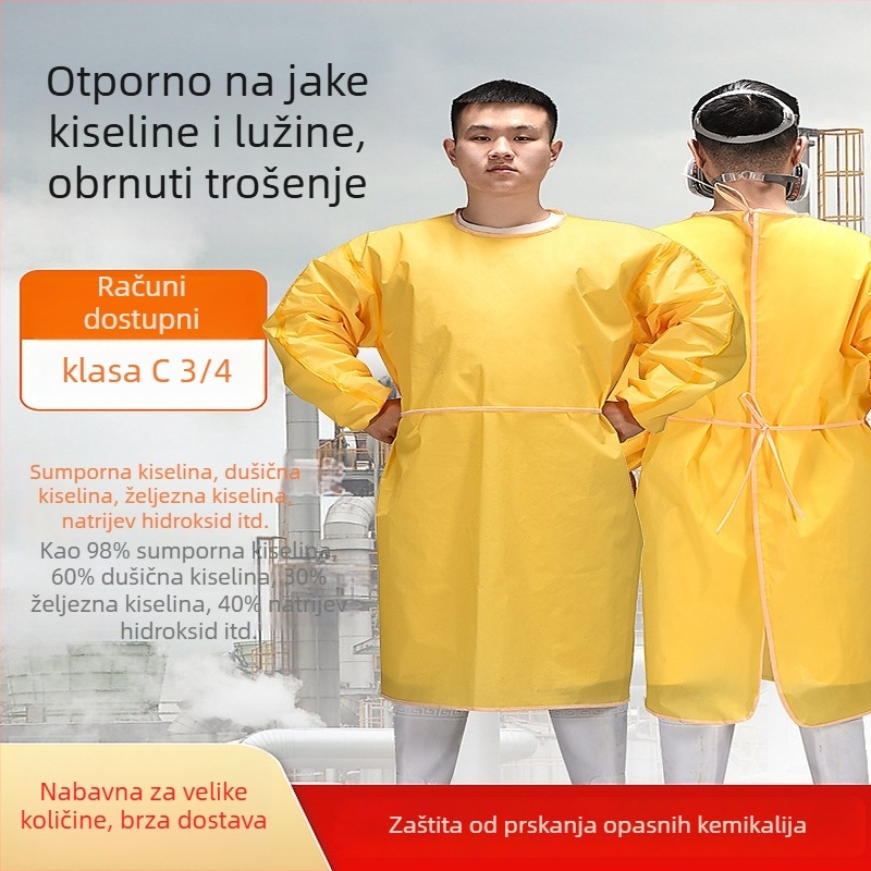 Pregača za kemijsku zaštitu od jednog komada, izrađena od premazanog netkanog materijala, Klasa C, za kemijsku industriju.