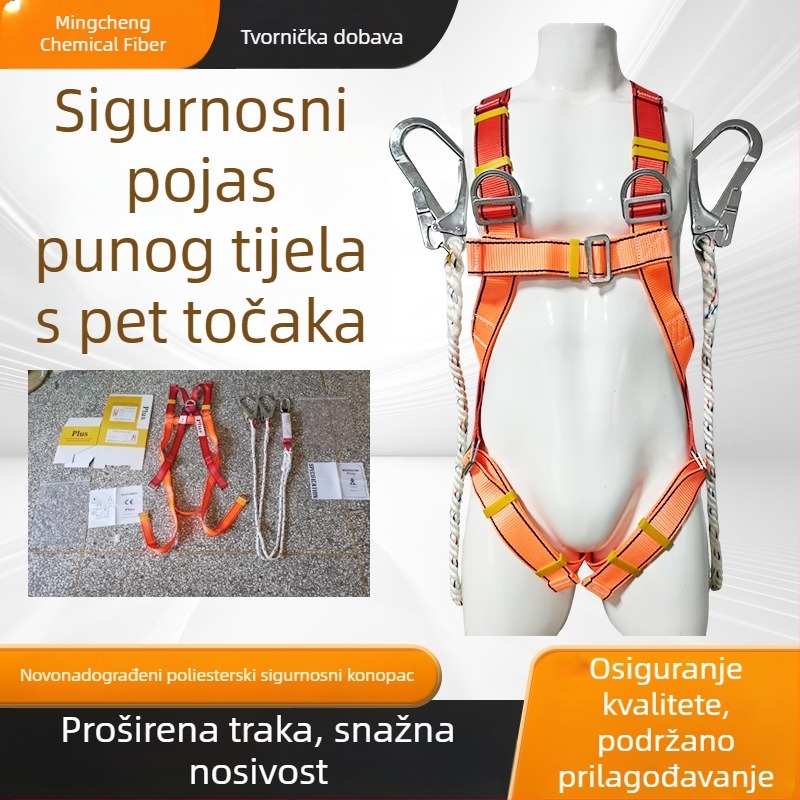 5-točkovni sigurnosni pojas za rad na visini, europskog stila, s dvostrukim kukama i amortizirajućom užadi