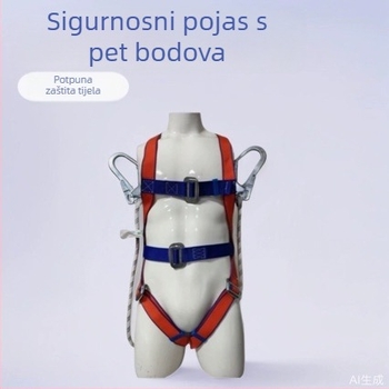 Europski stil polipropilenski sigurnosni pojas za cijelo tijelo s pet točaka, dvostruka užad i dvostruki kuk, zaštita struka i jastučasta torba