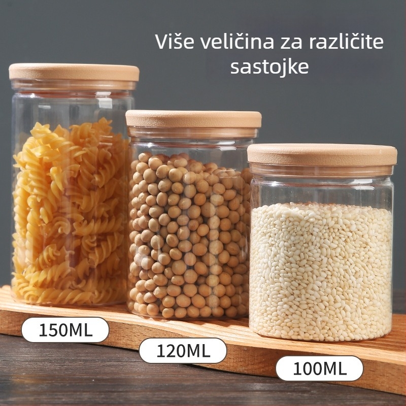 Okrugli plastični spremnik za hranu, otporan na vlagu, cilindričnog oblika, pogodan za mikrovalnu pećnicu