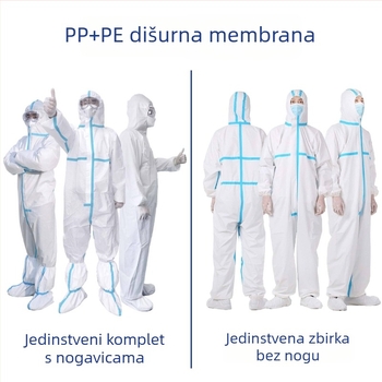 Jednokatni zaštitni kombinezon, PP+PE, kemijski otporan, 260–330 g, s nogama ili bez njih, sigurnosna zaštita u ribarstvu i uzgoju svinja