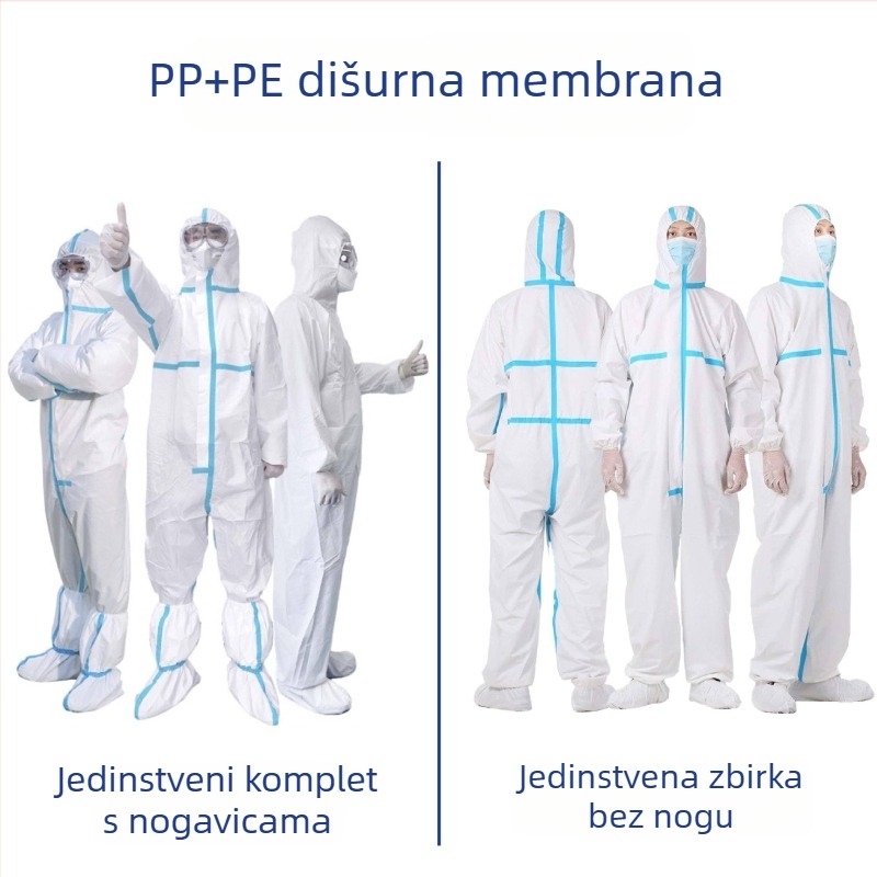 Jednokatni zaštitni kombinezon, PP+PE, kemijski otporan, 260–330 g, s nogama ili bez njih, sigurnosna zaštita u ribarstvu i uzgoju svinja