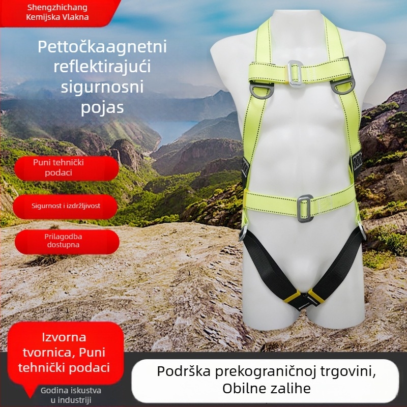 Full-Body sigurnosni pojas, europskog stila s reflektirajućim elementima, za noćni rad na visini, poliester pojas i uže, dvostruka kuka, Xin Changsheng