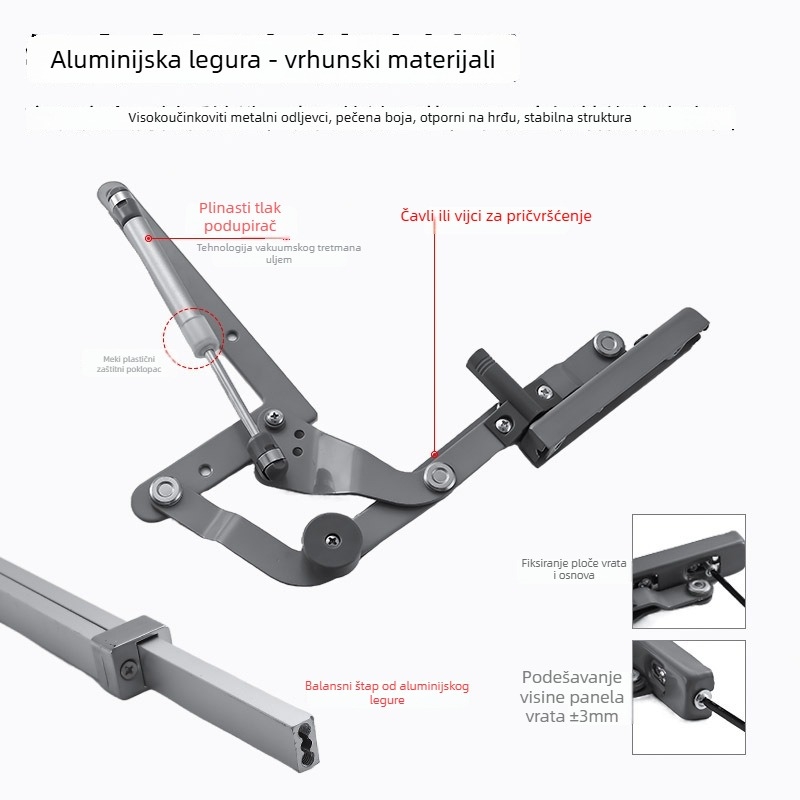 Pneumatska šipka za podršku vrata koja se otvaraju prema gore, za ormariće, aluminijska legura Baihe, model sjm, završna obrada: pečeni premaz