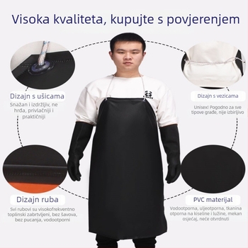 Industrijska crna kecelja, otporna na kiseline i lužine, vodootporna i otporna na kemijsku koroziju, debela i otporna na habanje za laboratorij i kuhinju
