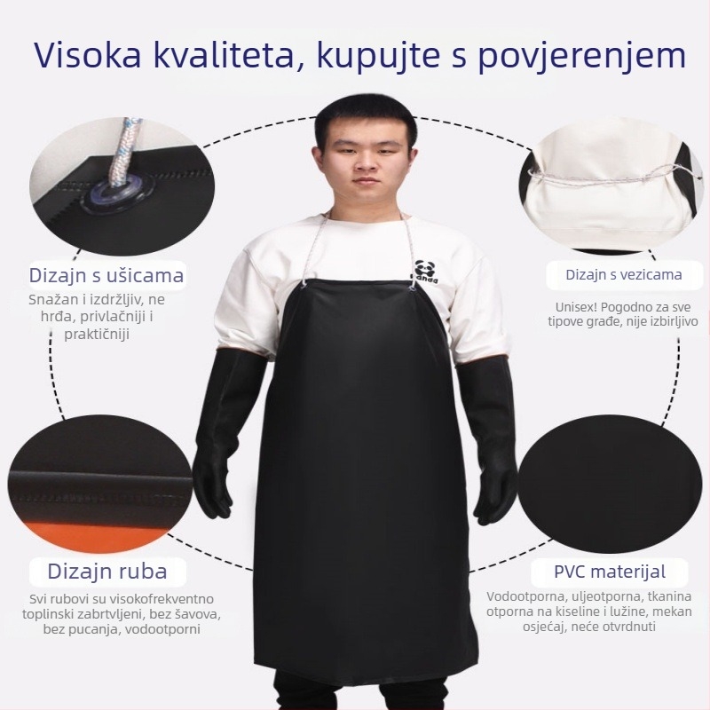 Industrijska crna kecelja, otporna na kiseline i lužine, vodootporna i otporna na kemijsku koroziju, debela i otporna na habanje za laboratorij i kuhinju