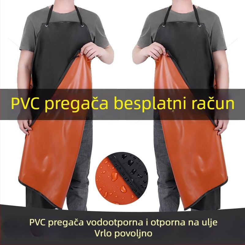 Crna PVC vodootporna pregača za odrasle, čvrsta konstrukcija, otporna na ulje i mrlje, za kuhinju, restoran i tvornicu