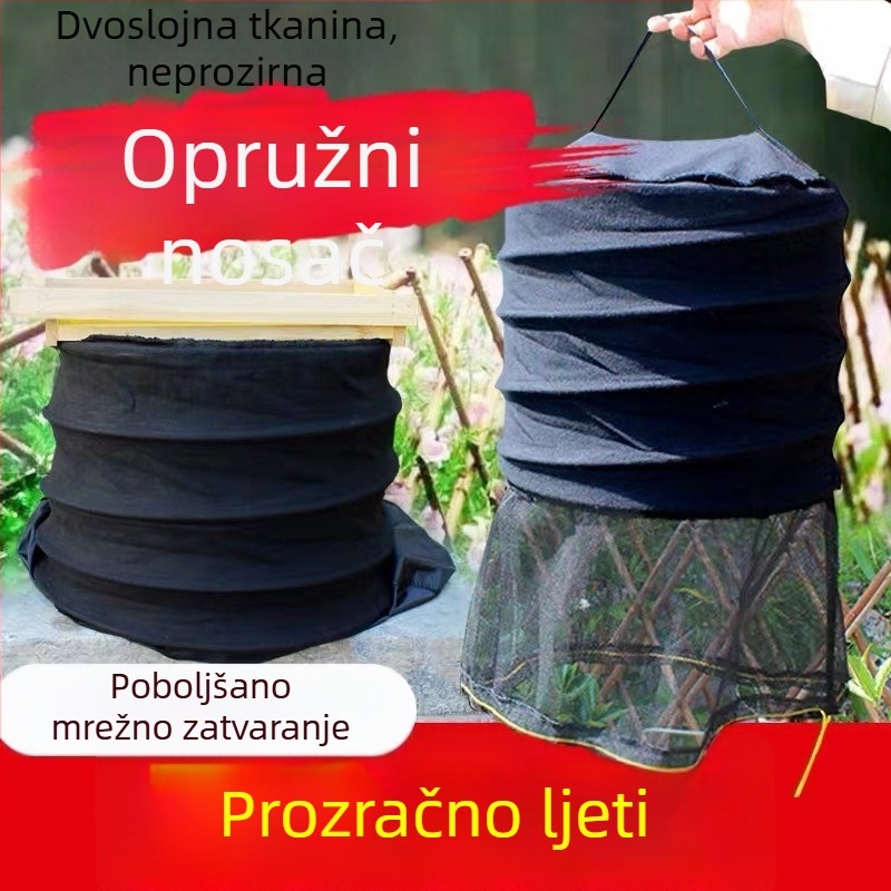 Novi komplet kaveza za pčele s opružnim mehanizmom, sklopiv, prozračna crna tkanina, automatsko vraćanje, za vanjsku upotrebu.