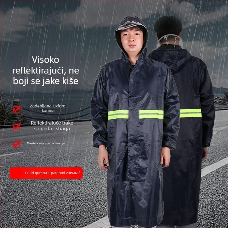 Youdaoshi dugi jednopojasni kišni kaput za radnu zaštitu, vanjsku sigurnost i planinarenje s reflektirajućom trakom, tamno plava