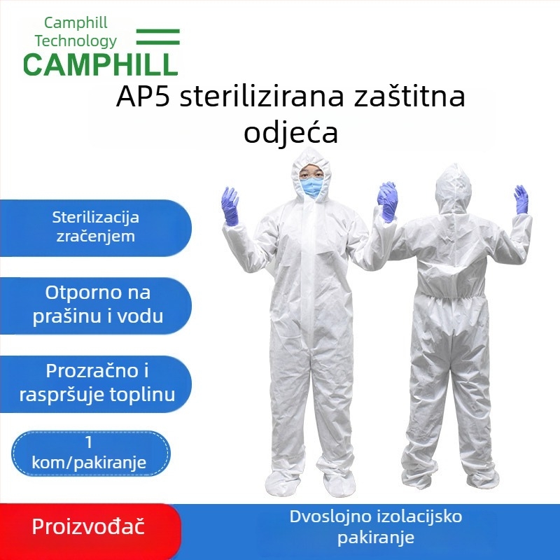 Jednokratni AP5 sterilni kombinezon za čistu sobu, prašno- i vodootporan, prozračan, s odvajanjem topline, za farmaceutska laboratorija