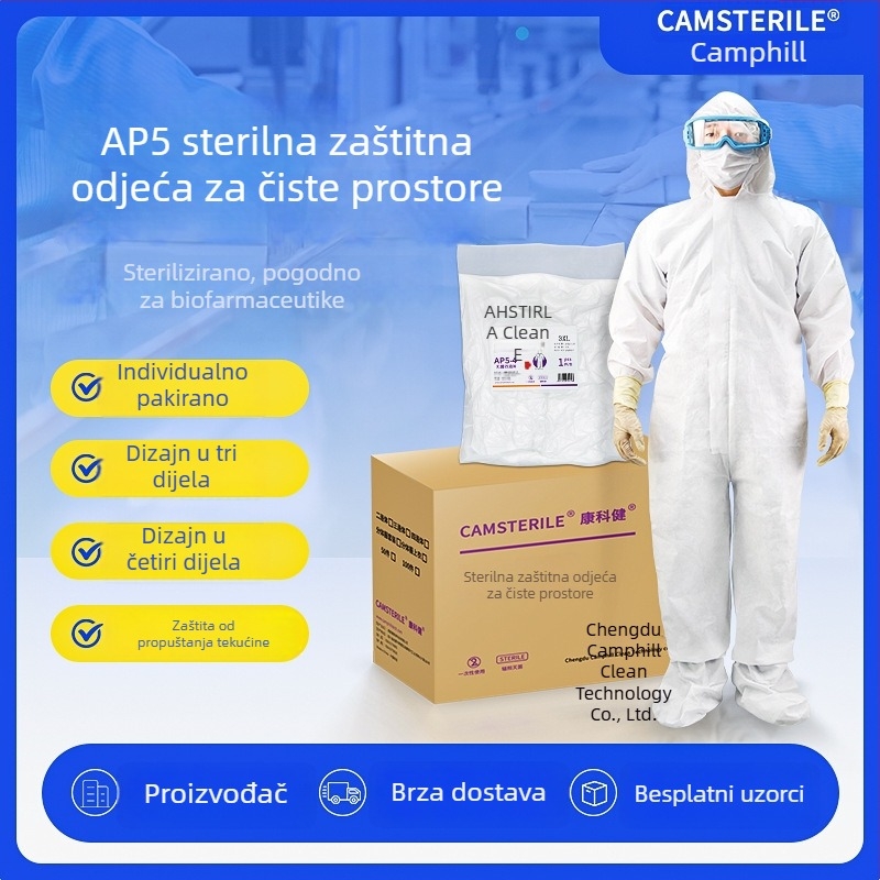 Jednokratni AP5 sterilni kombinezon za čistu sobu, prašno- i vodootporan, prozračan, s odvajanjem topline, za farmaceutska laboratorija