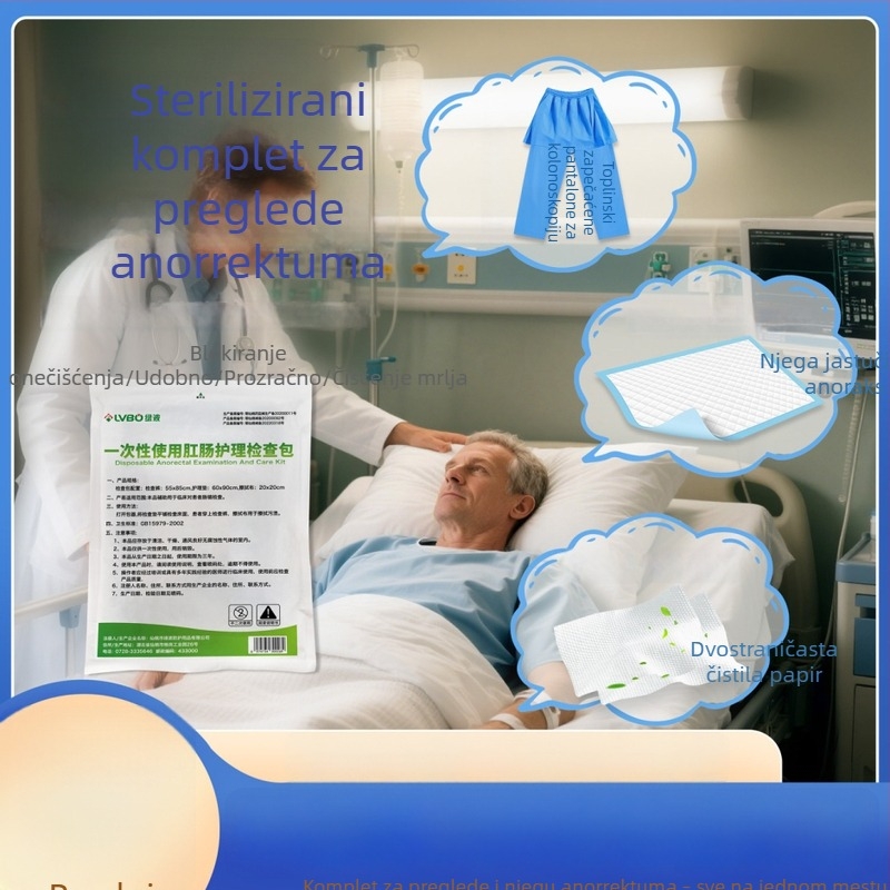 Jednokratni set za njegu hlača kod kolonoskopije – u stilu pregače, netkani materijal, 50 g, set od 3 komada, za bolničku upotrebu (u stilu pregače; netkani materijal; 50 g; set od 3 komada; za bolničku upotrebu)