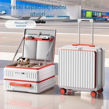 ABS kovčeg s bočnim otvorom i dubokim odjelom, USB priključak, držač za mobitel, univerzalni kotačići, unisex, jesen 2024