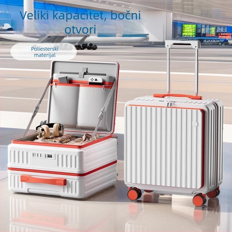 ABS kovčeg s bočnim otvorom i dubokim odjelom, USB priključak, držač za mobitel, univerzalni kotačići, unisex, jesen 2024