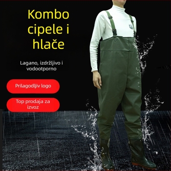 PVC vodootporan kombinezon s integriranim čizmama i stražnjim remenom – otporan na abraziju, lagan, 1000 g