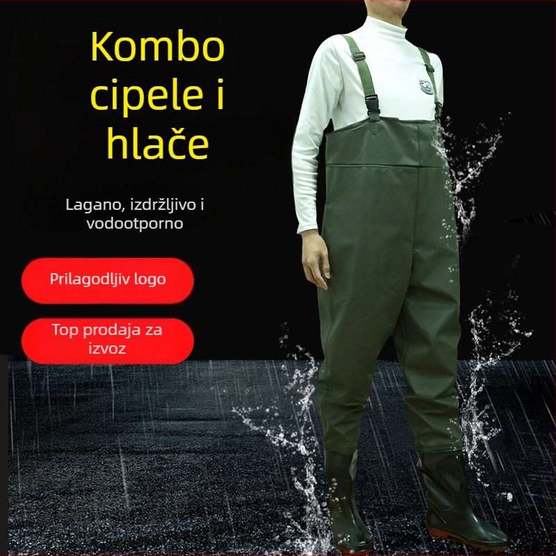 PVC vodootporan kombinezon s integriranim čizmama i stražnjim remenom – otporan na abraziju, lagan, 1000 g