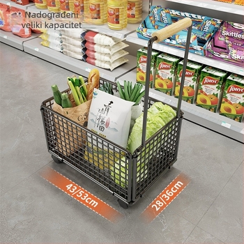 Prijenosni četverokolesni košar za kupovinu s povlačnom ručkom — od nehrđajućeg čelika i čelika, nosivost 20 kg, moderan minimalistički dizajn