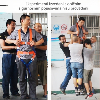 Peto-točkovni sigurnosni pojas za rad na visini na otvorenom, nosivost 22 kN, polipropilenski pojas, sigurnosno uže visoke čvrstoće od žičanog užeta, različite duljine užeta