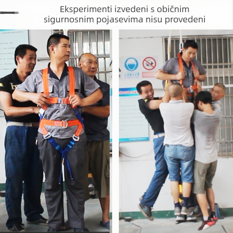Peto-točkovni sigurnosni pojas za rad na visini na otvorenom, nosivost 22 kN, polipropilenski pojas, sigurnosno uže visoke čvrstoće od žičanog užeta, različite duljine užeta