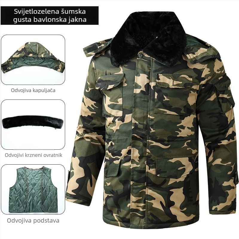 Odvojivi pamučni kaput za zimu, vanjska radna odjeća – ekstra debeli, otporan na vjetar, kamuflažni najlonski materijal