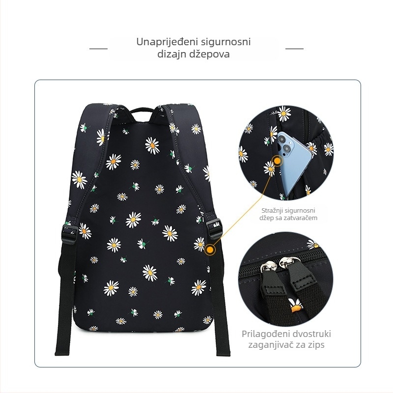 Unisex školska torba 20–35L od poliestera, pretinac za 14'' laptop, naramenice s zračnim jastučićima, prozračna i vodootporna, cvjetni uzorak
