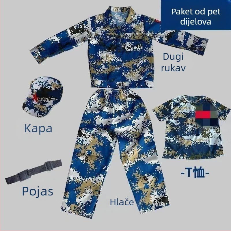 Trening uniforma za djecu, vojnički uzorak, tkanina od pamuk smjese, vlagu odvlači, unisex, pogodna za ljeto, proljeće i jesen
