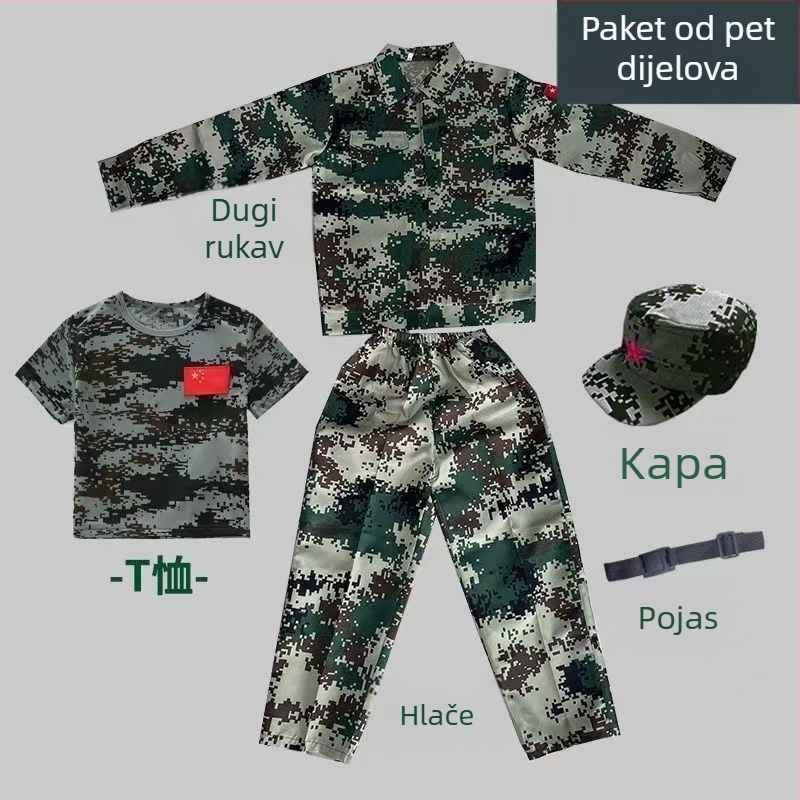 Trening uniforma za djecu, vojnički uzorak, tkanina od pamuk smjese, vlagu odvlači, unisex, pogodna za ljeto, proljeće i jesen