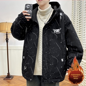 Zimska jakna s pamukovim punilom, s kapuljom, kamuflažni uzorak, flece podstata, zatvarač, za dječake i tinejdžere