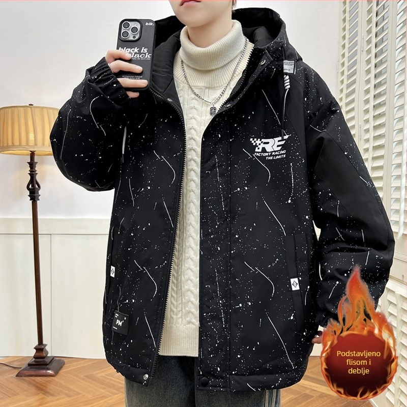 Zimska jakna s pamukovim punilom, s kapuljom, kamuflažni uzorak, flece podstata, zatvarač, za dječake i tinejdžere