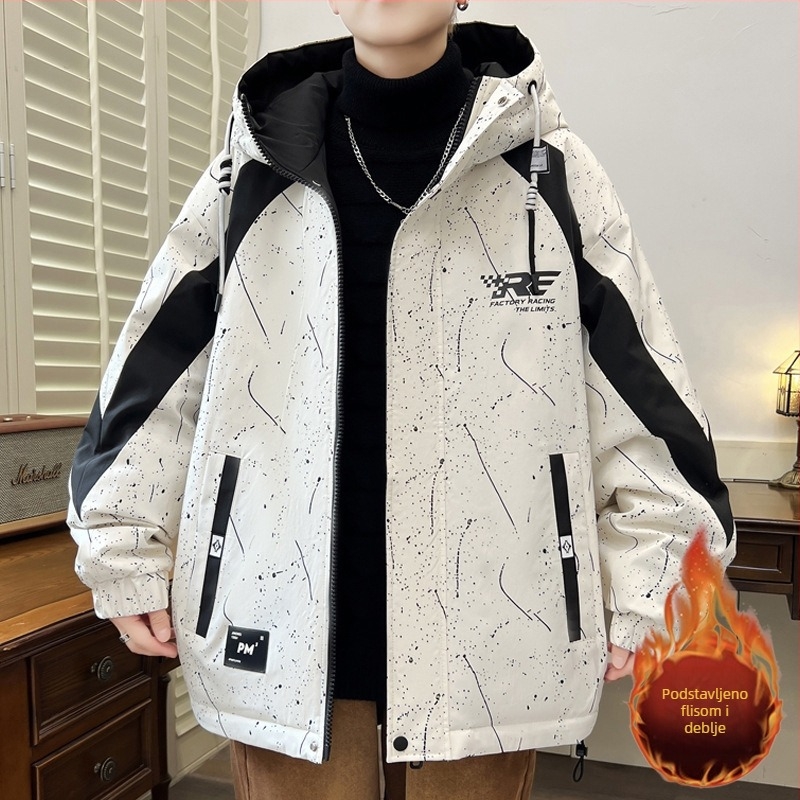 Zimska jakna s pamukovim punilom, s kapuljom, kamuflažni uzorak, flece podstata, zatvarač, za dječake i tinejdžere