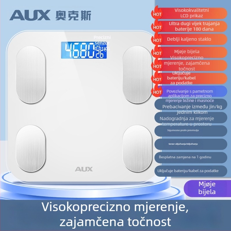 Elektronička vaga za postotak tjelesne masnoće i težinu, precizna, pametna, punjiva, kućna vaga