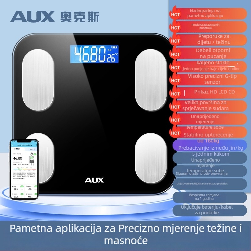Elektronička vaga za postotak tjelesne masnoće i težinu, precizna, pametna, punjiva, kućna vaga