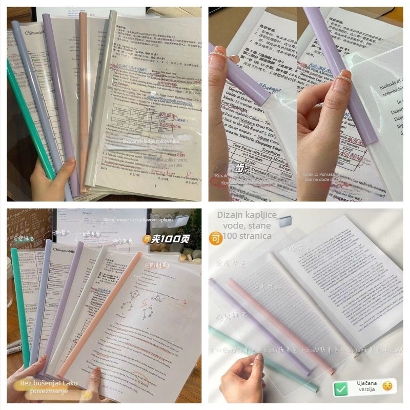 Prozirni dokumentni folder s kapljastim oblikom, klipom za vuču štapa, ojačanog dizajna, velikog kapaciteta