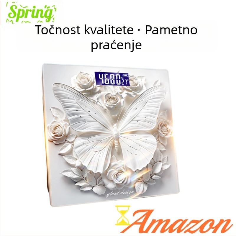 Vaga za tjelesnu masnoću s 3D dizajnom leptira, 180 kg nosivost, ABS kućište, bežični domet 5 m, napajanje 220V, mjerenje tjelesne masti i tjelesne vode