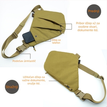 Crossbody torba s anti-krađom za vanjsku upotrebu, taktičko skladištenje; 1000D najlon; prozračan; vodootporan; ultra lagana