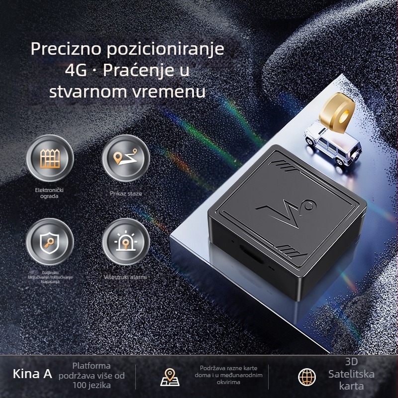 GPS track­er za vozila Q7, točnost GPS 5 m, načini alarma: vibracija, ograda, visoka brzina, trajanje baterije 360, keramična antena