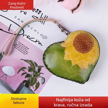 Novčanik za kovanice od prave kože, prvi sloj teleće kože, cvjetni otisak, unisex, spreman za pohranu