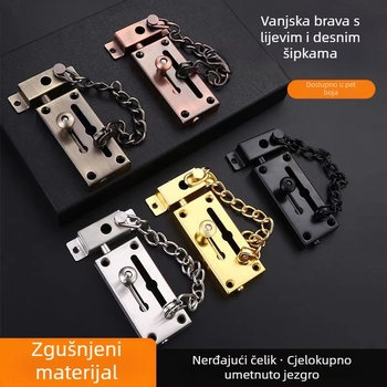 Latch with lock za vrata, površinski montiran, nehrđajući čelik, otporan na krađu, moderan minimalistički dizajn