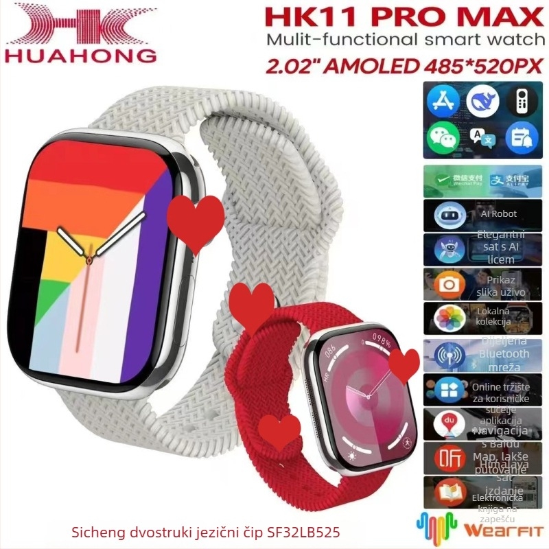 HK11ProMax pametni sat s Bluetooth pozivima, AMOLED zaslon, aluminijski okvir, trajanje baterije do 7 dana, vodootpornost za svakodnevnu upotrebu.