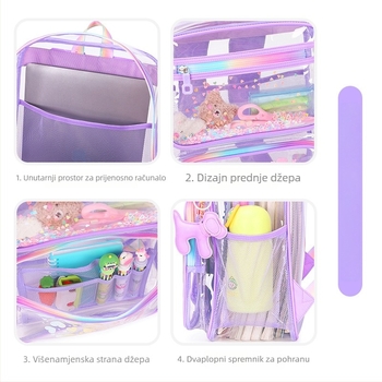 Prozirna PVC školska torba s crtanim motivom, unisex za učenike 5.–6. razreda, moderan dizajn