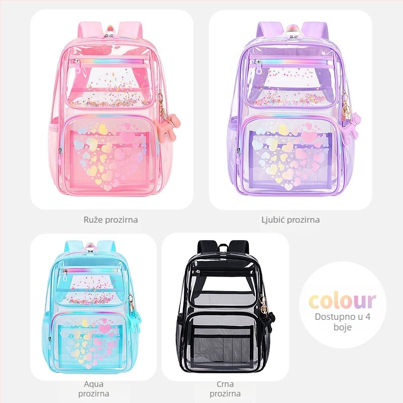 Prozirna PVC školska torba s crtanim motivom, unisex za učenike 5.–6. razreda, moderan dizajn