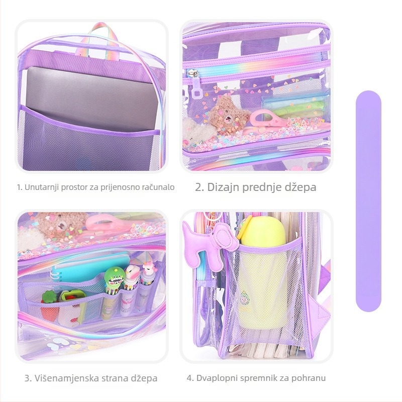 Prozirna PVC školska torba s crtanim motivom, unisex za učenike 5.–6. razreda, moderan dizajn