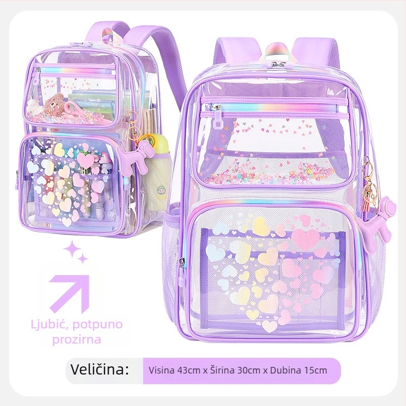Prozirna PVC školska torba s crtanim motivom, unisex za učenike 5.–6. razreda, moderan dizajn