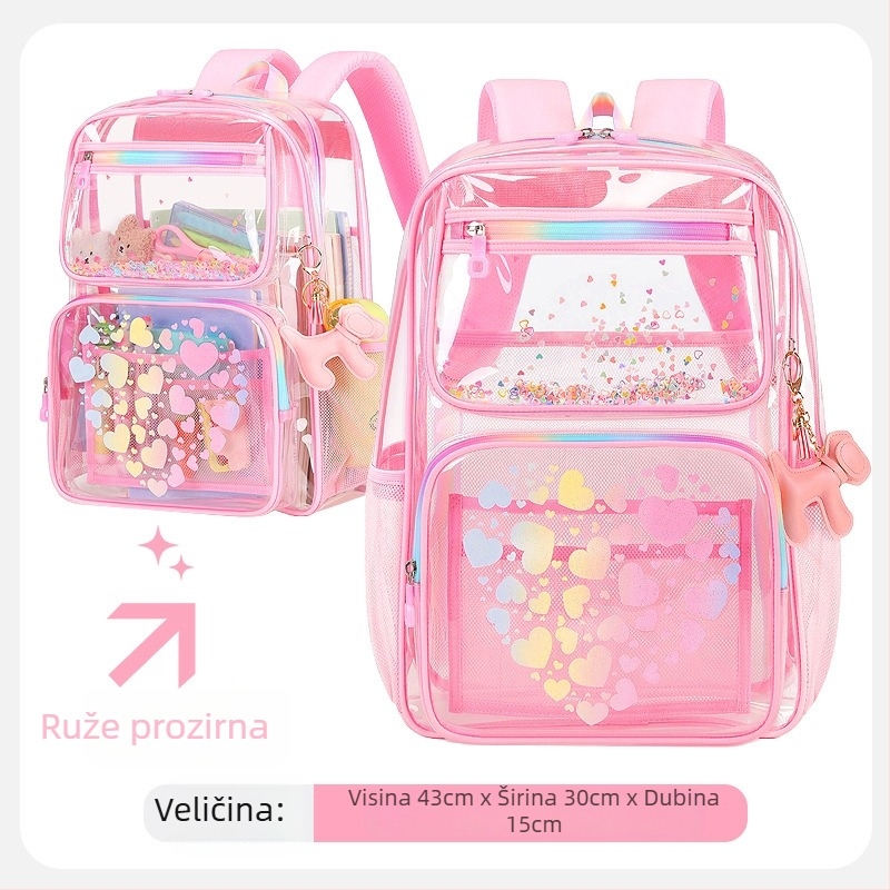 Prozirna PVC školska torba s crtanim motivom, unisex za učenike 5.–6. razreda, moderan dizajn