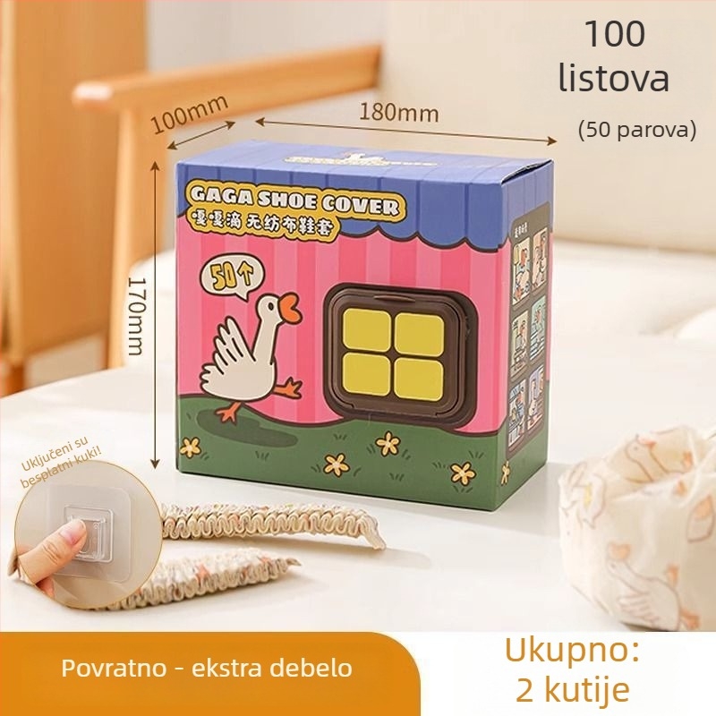 Jednokratne zaštitne navlake za cipele za unutarnju upotrebu, u kutiji, od netkanog materijala, vodootporne, protuklizne i otporne na habanje, s izvučnim dizajnom