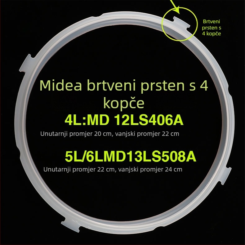 Zaptivački prsten za Midea električni tlak kuhač, 4L–6L, gumeni prsten, pogodan za lonac, tava i rižar, otporan na visoke temperature