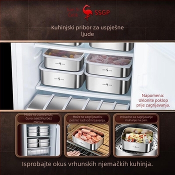 Kutija za hranu od 316L nehrđajućeg čelika, pravokutna, 500 ml, kompatibilna s mikrovalnom pećnicom, funkcija zamrzavanja
