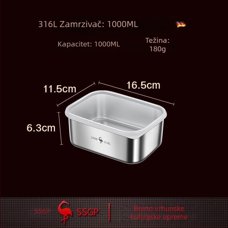 Kutija za hranu od 316L nehrđajućeg čelika, pravokutna, 500 ml, kompatibilna s mikrovalnom pećnicom, funkcija zamrzavanja