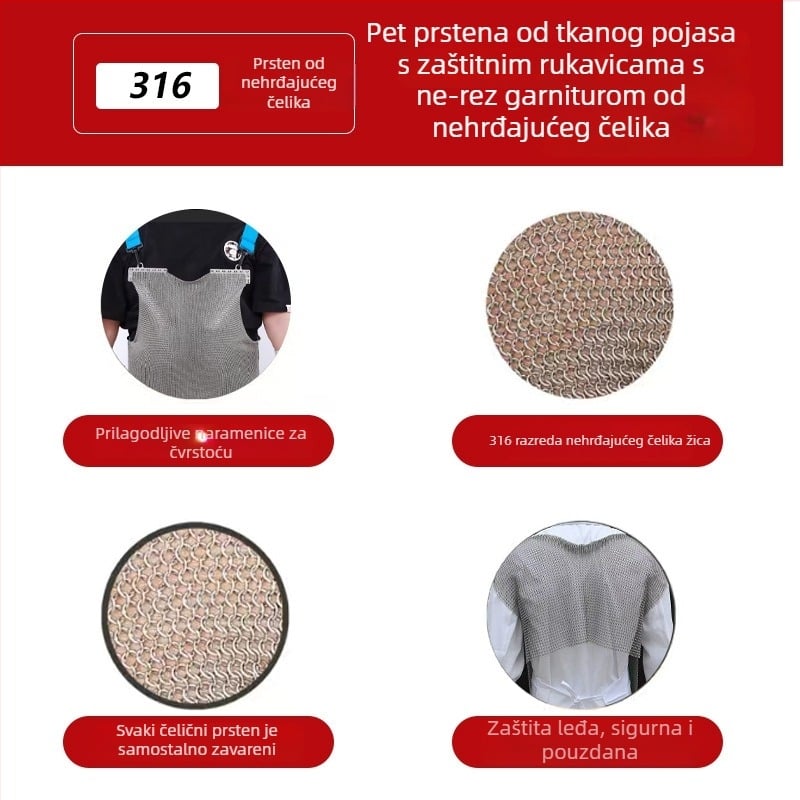 Nerđajući čelični prstenasti pregača s čeličnom žicom, zaštita od rezanja za preradu mesa, marka Yuna